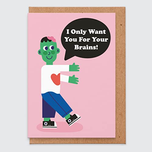 I Only Want You For Your Brains Karte, Jahrestag oder Valentinstagskarte für sie, Freundin, Partner, Zombie, lustig, Witz, humorvoll von STUDIO BOKETTO