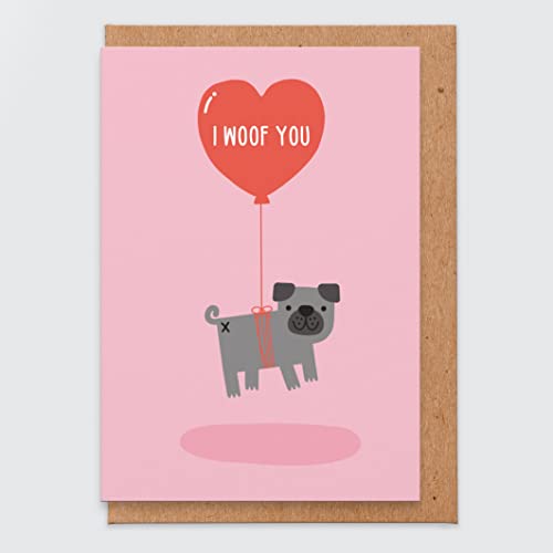 "I Woof You" – niedliche Karte zum Jahrestag für Freundin – lustige lustige süße Valentinstagskarte – für Frauen – für die Ehefrau – Hunde-Valentinstagskarte – Mops-Karte – Paar – Partner von STUDIO BOKETTO