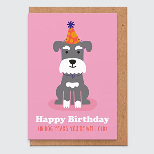 Lustige Geburtstagskarte vom Hund - Happy Birthday In Dog Years You're Well Old - Schnauzer - Terrier - Für Mama - Für Schwester - Für Sie - Für Frauen - Witz - Humor - Niedlich von STUDIO BOKETTO