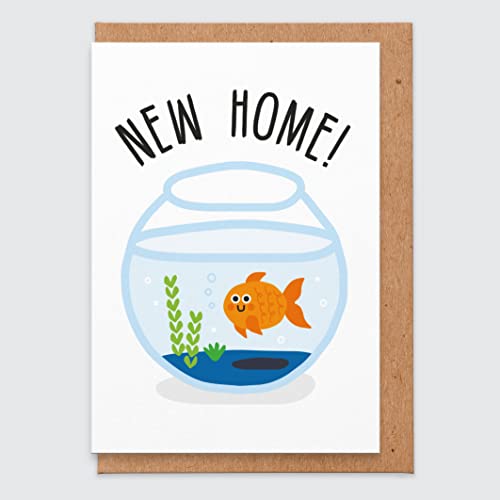 STUDIO BOKETTO New Home Card New House Card New Apartment Card New Home Gift Funny New Home Card Goldfish New Apartment Geschenke für Paare, Weiß von STUDIO BOKETTO
