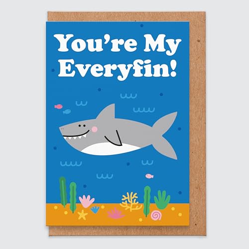 You're My Everyfin Punny Love Karte, Jubiläumskarte mit niedlichem Hai, Valentinstagskarte für Ihn, Freund, Ehemann, Freundin von STUDIO BOKETTO