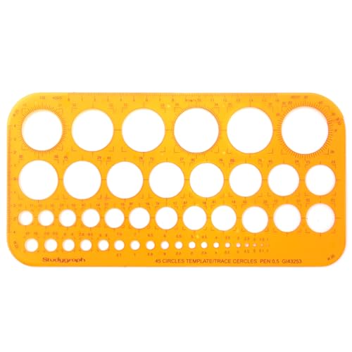 Studygraph by Graph'It Normograph für technische Zeichnungen, Karten und Diagramme, robuster Kunststoff, stoßfest, Kreise, 45 Formen von 1 mm bis 36 mm Durchmesser von STUDYGRAPH
