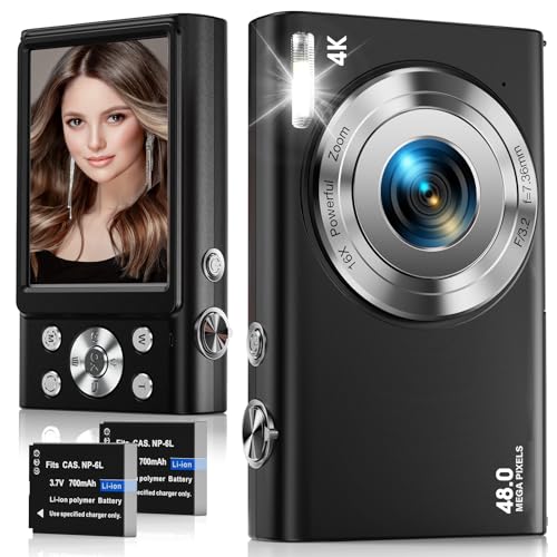Digitalkamera, 4K Autofokus Fotokamera HD 48MP mit 2,8" großem Bildschirm, 16X Digitalzoom, Kompaktkamera für Fotografie, Fotoapparat für Teenager, Erwachsene, Anfänger（Schwarz） von STUOGYUM