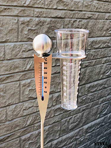 STYYL/Analoge-Wetterstation, Regenmesser + Thermometer als Gartenstecker am Stab 125cm von STYYL