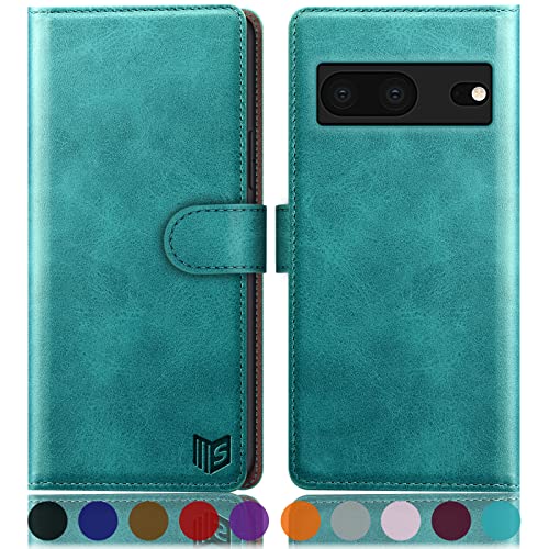 SUANPOT [RFID Schutz für Google Pixel 7 5G Hülle PU Leder Handyhülle Lederhülle Klapphülle Kartenfach Flip Cover für Pixel 7 Handy hülle Leather Wallet Phone Case (Blau Grün) von SUANPOT