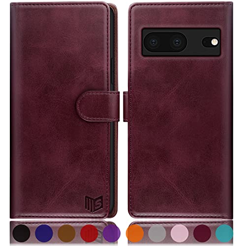 SUANPOT [RFID Schutz für Google Pixel 7 5G Hülle PU Leder Handyhülle Lederhülle Klapphülle Kartenfach Flip Cover für Pixel 7 Handy hülle Leather Wallet Phone Case (Rotwein) von SUANPOT