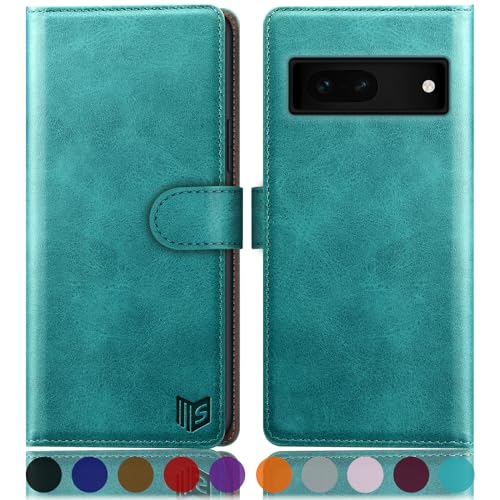 SUANPOT [RFID Schutz für Google Pixel 7A Hülle PU Leder Handyhülle Lederhülle Klapphülle Kartenfach Flip Cover für Pixel 7A Handy hülle Leather Wallet Phone Case Blau Grün von SUANPOT