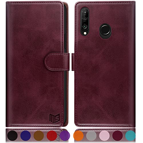 SUANPOT [RFID Schutz für Huawei P30 Lite Hülle PU Leder Handyhülle Lederhülle Klapphülle Kartenfach Flip Cover für Huawei P30 Lite Handy hülle Leather Wallet Phone Case Rotwein von SUANPOT