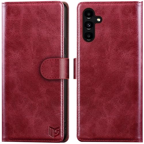 SUANPOT [RFID Schutz für Samsung Galaxy A15 5G Hülle PU Leder Handyhülle Lederhülle Klapphülle Kartenfach Flip Cover für Samsung A15 Handy hülle Leather Wallet Phone Case Rot von SUANPOT