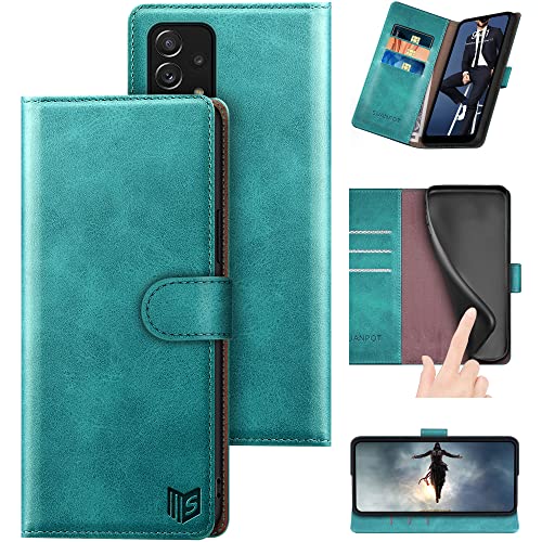 SUANPOT [RFID Schutz für Samsung Galaxy A33 5G Hülle PU Leder Handyhülle Lederhülle Klapphülle Kartenfach Flip Cover für SamsungA33 Handy hülle Leather Wallet Phone Case Blau Grün von SUANPOT