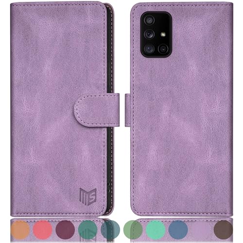 SUANPOT [RFID Schutz für Samsung Galaxy A51 4G hülle PU Leder handyhülle Lederhülle klapphülle Kartenfach Flip Phone Case Cover für Samsung A51 4G Handy hülle Phone case Cover Flieder Lila von SUANPOT