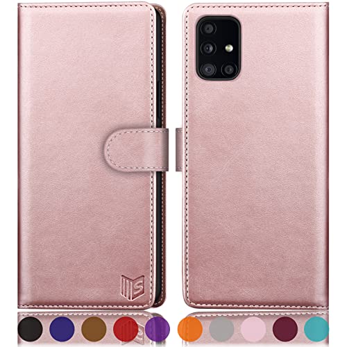 SUANPOT [RFID Schutz für Samsung Galaxy A51 4G hülle PU Leder handyhülle Lederhülle klapphülle Kartenfach Flip Phone Case Cover für Samsung A51 4G Handy hülle Phone case Cover Roségold von SUANPOT