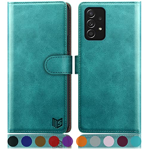 SUANPOT [RFID Schutz für Samsung Galaxy A53 5G Hülle PU Leder Handyhülle Lederhülle Klapphülle Kartenfach Flip Cover für Samsung A53 5G Handy hülle Leather Wallet Phone Case Blau Grün von SUANPOT