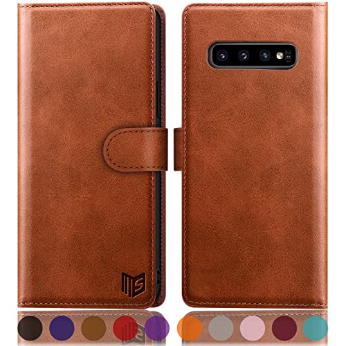 SUANPOT [RFID Schutz für Samsung Galaxy S10 hülle PU Leder handyhülle Lederhülle klapphülle Kartenfach Flip Phone Case Cover für Samsung S10 Handy hülle Phone case Cover Hellbraun von SUANPOT