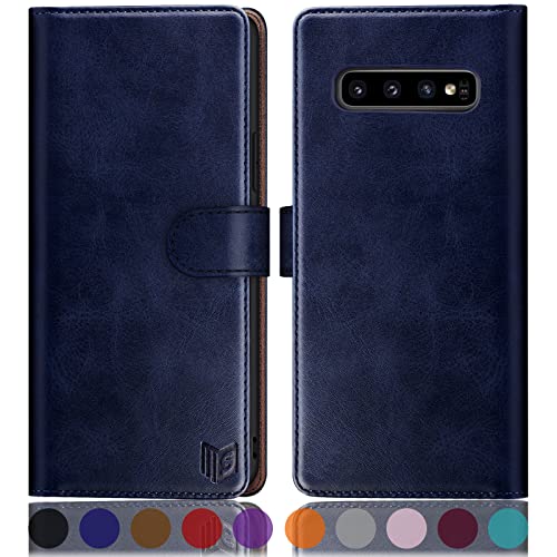 SUANPOT [RFID Schutz für Samsung Galaxy S10 plus/10+ Hülle PU Leder Handyhülle Lederhülle Klapphülle Kartenfach Flip Cover für Samsung 10+ Handy hülle Leather Wallet Phone Case Blau von SUANPOT