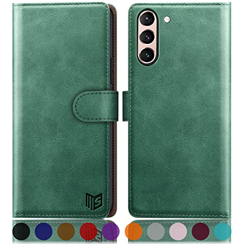 SUANPOT [RFID Schutz für Samsung Galaxy S21 5G Hülle PU Leder Handyhülle Lederhülle Klapphülle Kartenfach Flip Cover für Samsung S21 Handy hülle Leather Wallet Phone Case Hellgrün von SUANPOT