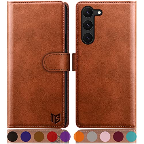 SUANPOT [RFID Schutz für Samsung Galaxy S23+/S23 Plus Hülle PU Leder Handyhülle Lederhülle Klapphülle Kartenfach Flip Cover für Samsung S23 Plus Handy hülle Leather Wallet Phone Case Hellbraun von SUANPOT