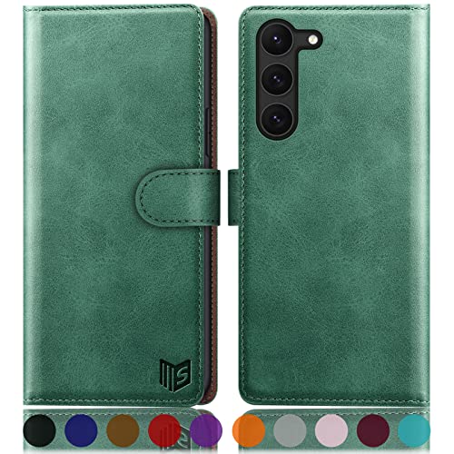 SUANPOT [RFID Schutz für Samsung Galaxy S23+/S23 Plus Hülle PU Leder Handyhülle Lederhülle Klapphülle Kartenfach Flip Cover für Samsung S23 Plus Handy hülle Leather Wallet Phone Case Hellgrün von SUANPOT