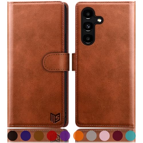 SUANPOT [RFID Schutz für Samsung Galaxy S24+/S24 Plus Hülle PU Leder Handyhülle Lederhülle Klapphülle Kartenfach Flip Cover für Samsung S24 Plus Handy hülle Leather Wallet Phone Case Hellbraun von SUANPOT