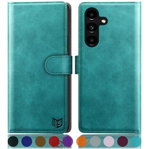 SUANPOT [RFID Schutz für Samsung Galaxy S24 5G Hülle PU Leder Handyhülle Lederhülle Klapphülle Kartenfach Flip Cover für Samsung S24 Handy hülle Leather Wallet Phone Case Blau Grün von SUANPOT