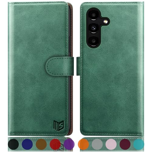 SUANPOT [RFID Schutz für Samsung Galaxy S24 5G Hülle PU Leder Handyhülle Lederhülle Klapphülle Kartenfach Flip Cover für Samsung S24 Handy hülle Leather Wallet Phone Case Hellgrün von SUANPOT