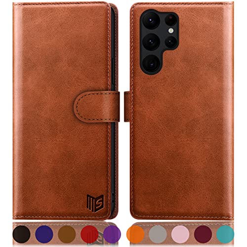 SUANPOT [RFID Schutz für Samsung Galaxy S24 Ultra Hülle PU Leder Handyhülle Lederhülle Klapphülle Kartenfach Flip Cover für Samsung S24 Ultra Handy hülle Leather Wallet Phone Case Hellbraun von SUANPOT