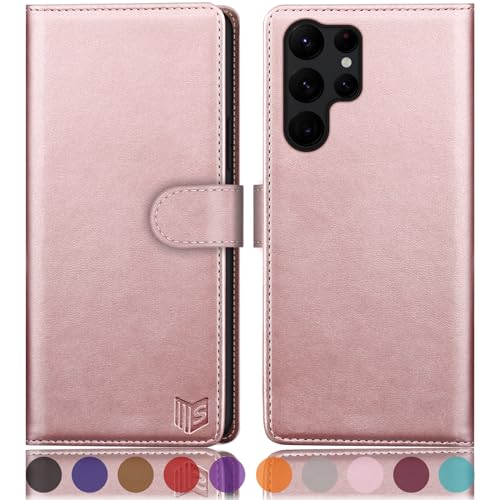 SUANPOT [RFID Schutz für Samsung Galaxy S24 Ultra Hülle PU Leder Handyhülle Lederhülle Klapphülle Kartenfach Flip Cover für Samsung S24 Ultra Handy hülle Leather Wallet Phone Case Roségold von SUANPOT