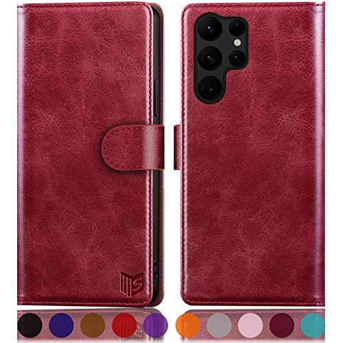 SUANPOT [RFID Schutz für Samsung Galaxy S24 Ultra Hülle PU Leder Handyhülle Lederhülle Klapphülle Kartenfach Flip Cover für Samsung S24 Ultra Handy hülle Leather Wallet Phone Case Rot von SUANPOT