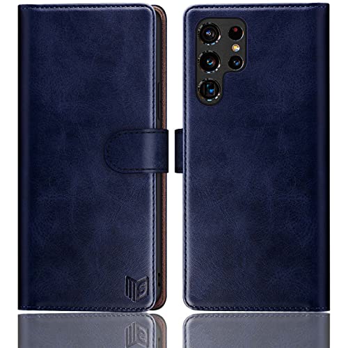 SUANPOT [RFID Schutz für Samsung S22 Ultra hülle PU Leder handyhülle Lederhülle klapphülle Kartenfach Flip Phone Case Cover für Samsung S22 Ultra handyhülle Blau von SUANPOT