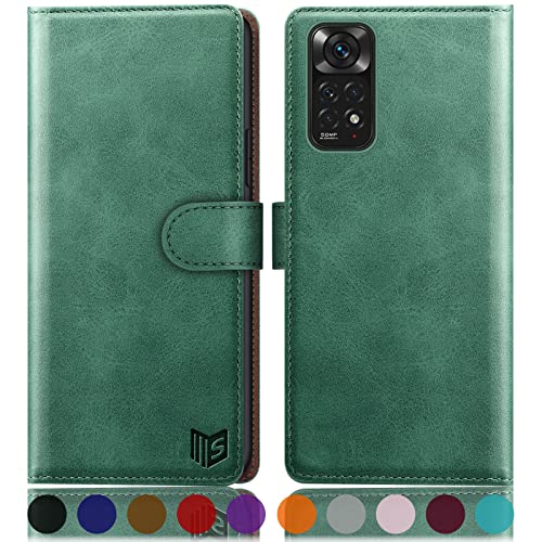 SUANPOT [RFID Schutz für Xiaomi Redmi Note 11 4G/11S 4G Hülle PU Leder Handyhülle Lederhülle Klapphülle Kartenfach Flip Cover für Redmi Note 11 4G Handy hülle Leather Wallet Phone Case (Hellgrün) von SUANPOT