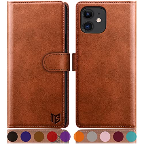 SUANPOT [RFID Schutz für iPhone 11 6,1-Zoll Hülle PU Leder Handyhülle Lederhülle Klapphülle Kartenfach Flip Cover für Apple 11 Handy hülle Leather Wallet Phone Case Hellbraun von SUANPOT