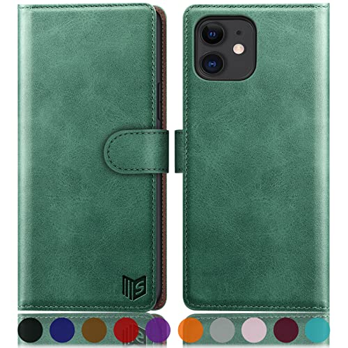 SUANPOT [RFID Schutz für iPhone 11 6,1-Zoll Hülle PU Leder Handyhülle Lederhülle Klapphülle Kartenfach Flip Cover für Apple 11 Handy hülle Leather Wallet Phone Case Hellgrün von SUANPOT