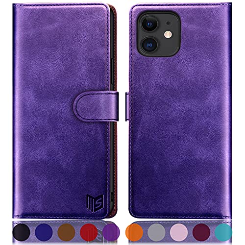 SUANPOT [RFID Schutz für iPhone 11 6,1-Zoll Hülle PU Leder Handyhülle Lederhülle Klapphülle Kartenfach Flip Cover für Apple 11 Handy hülle Leather Wallet Phone Case Violett von SUANPOT