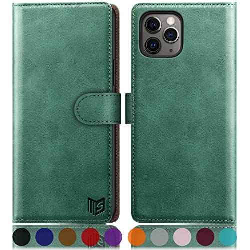 SUANPOT [RFID Schutz für iPhone 11 Pro 5,8-Zoll Hülle PU Leder Handyhülle Lederhülle Klapphülle Kartenfach Flip Cover für Apple 11 Pro Handy hülle Leather Wallet Phone Case hellgrün von SUANPOT