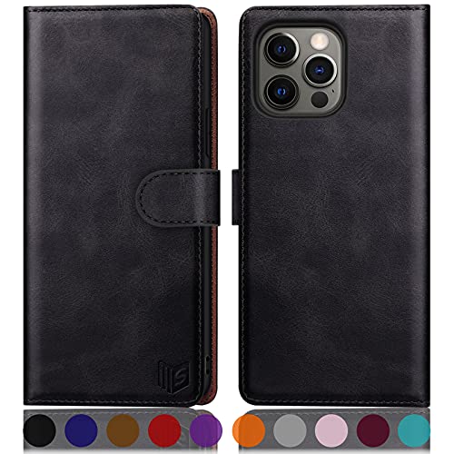 SUANPOT [RFID Schutz für iPhone 13 Pro 6,1-Zoll Hülle PU Leder Handyhülle Lederhülle Klapphülle Kartenfach Flip Cover für Apple 13 Pro Handy hülle Leather Wallet Phone Case Schwarz von SUANPOT