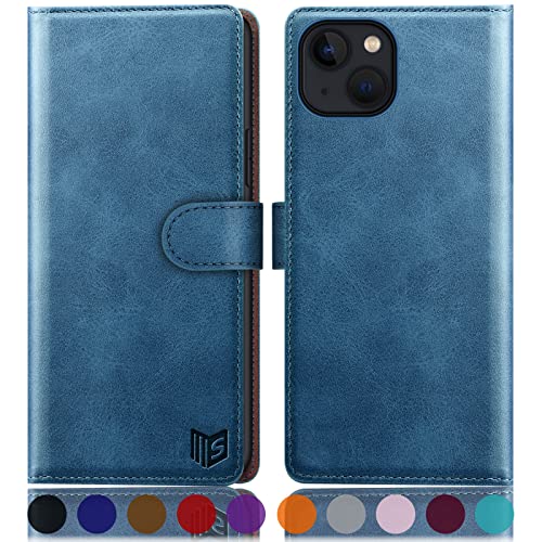 SUANPOT [RFID Schutz für iPhone 14 Plus 6.7" Hülle PU Leder Handyhülle Lederhülle Klapphülle Kartenfach Flip Cover für Apple 14 Plus Handy hülle Leather Wallet Phone Case Hellblau von SUANPOT