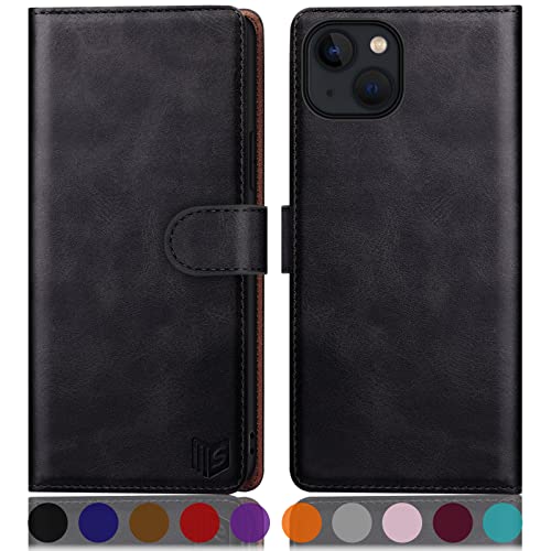 SUANPOT [RFID Schutz für iPhone 14 Plus 6.7" Hülle PU Leder Handyhülle Lederhülle Klapphülle Kartenfach Flip Cover für Apple 14 Plus Handy hülle Leather Wallet Phone Case Schwarz von SUANPOT