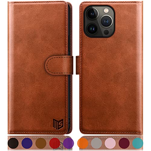 SUANPOT [RFID Schutz für iPhone 14 Pro 6.1" Hülle PU Leder Handyhülle Lederhülle Klapphülle Kartenfach Flip Cover für Apple 14 Pro Handy hülle Leather Wallet Phone Case Hellbraun von SUANPOT