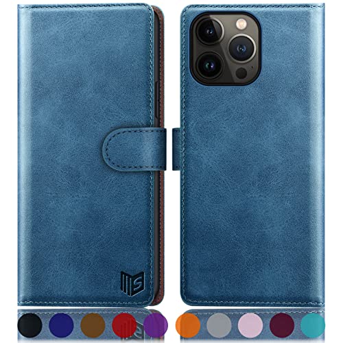 SUANPOT [RFID Schutz für iPhone 14 Pro Max 6.7" Hülle PU Leder Handyhülle Lederhülle Klapphülle Kartenfach Flip Cover für Apple 14 Pro Max Handy hülle Leather Wallet Phone Case Hellblau von SUANPOT