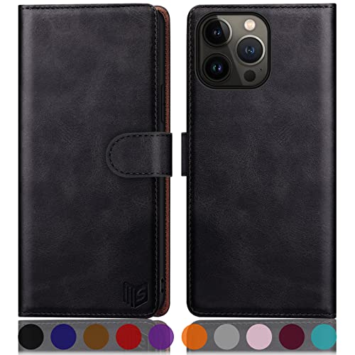 SUANPOT [RFID Schutz für iPhone 14 Pro Max 6.7" Hülle PU Leder Handyhülle Lederhülle Klapphülle Kartenfach Flip Cover für Apple 14 Pro Max Handy hülle Leather Wallet Phone Case Schwarz von SUANPOT