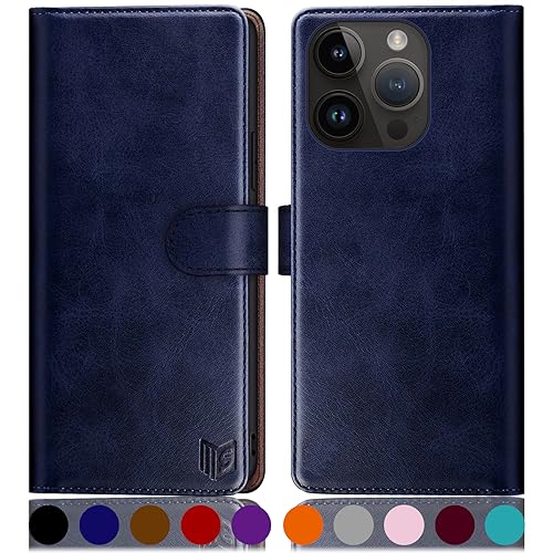 SUANPOT [RFID Schutz für iPhone 15 Pro Max 6.7" Hülle PU Leder Handyhülle Lederhülle Klapphülle Kartenfach Flip Cover für Apple 15 Pro Max Handy hülle Leather Wallet Phone Case Blau von SUANPOT