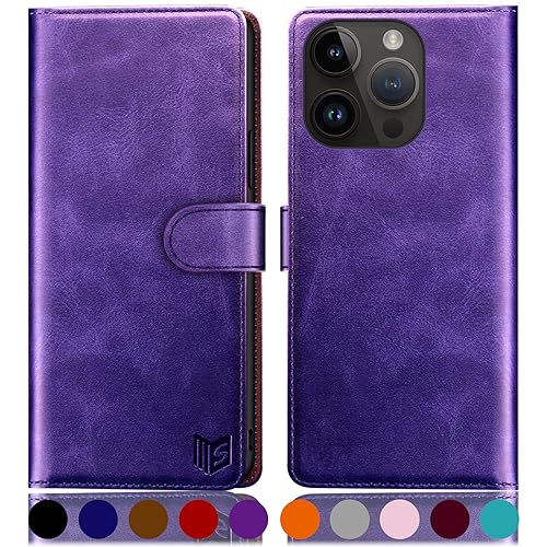 SUANPOT [RFID Schutz für iPhone 15 Pro Max 6.7" Hülle PU Leder Handyhülle Lederhülle Klapphülle Kartenfach Flip Cover für Apple 15 Pro Max Handy hülle Leather Wallet Phone Case Violett von SUANPOT