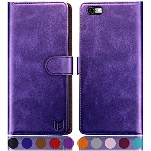 SUANPOT [RFID Schutz für iPhone 6 Plus/6s Plus 5,5-Zoll Hülle PU Leder Handyhülle Lederhülle Klapphülle Kartenfach Flip Cover für Apple 6 Plus Handy hülle Leather Wallet Case Violett von SUANPOT