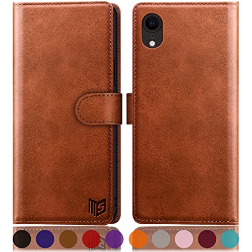 SUANPOT [RFID Schutz für iPhone XR 6,1-Zoll hülle PU Leder handyhülle Lederhülle klapphülle Kartenfach Flip Phone Case Cover für iPhone XR handyhülle Hellbraun von SUANPOT