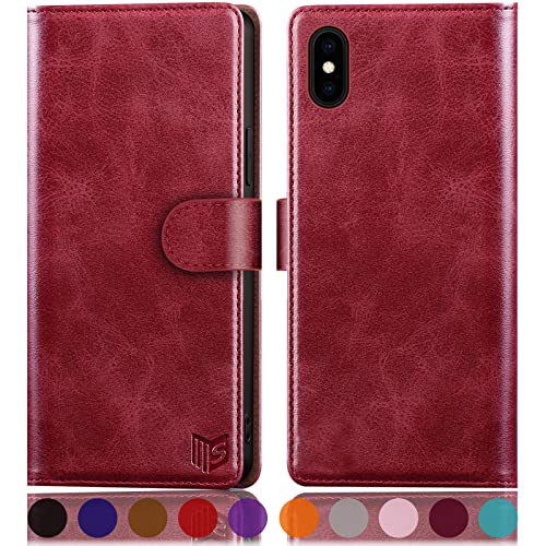 SUANPOT [RFID Schutz für iPhone XS Max 6,5-Zoll Hülle PU Leder Handyhülle Lederhülle Klapphülle Kartenfach Flip Cover für Apple XS Max Handy hülle Leather Wallet Phone Case Rot von SUANPOT