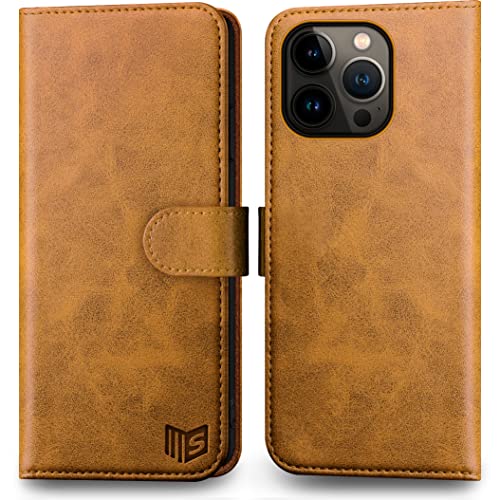 SUANPOT für iPhone 14 Pro 6.1" Flip Hülle [RFID Schutz][100% Echtleder][4 Kartenfächer] für Apple 14 Pro Handy hülle Echtleder Wallet Phone Case Khaki von SUANPOT