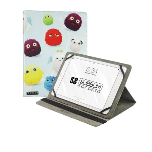 SUBBLIM Furry Universal-Tablet-Schutzhülle von 24,6 cm bis 27,9 cm (9,6 bis 11 Zoll), elastisches Bandverschluss, DREI Blickwinkel, Robustes Silikon-Befestigungssystem, Bedruckt von SUBBLIM