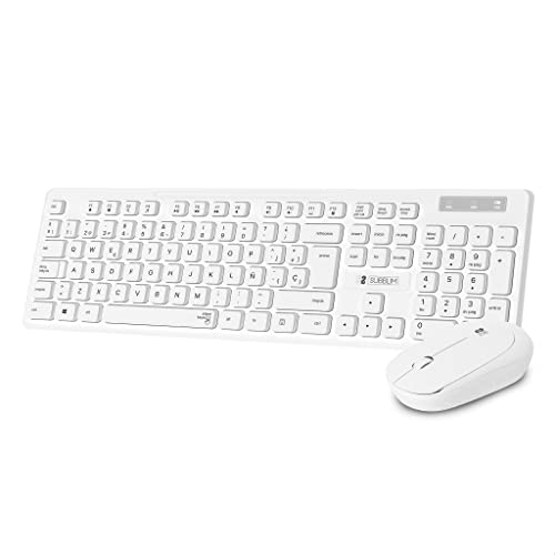 SUBBLIM - Kabellose Combo Tastatur und Maus, leise, komfortable Tasten, spritzwassergeschützt, 2,4 GHz, Elegantes Design, ergonomische Maus, 1200 DPI, Weiß, Kunststoff SUBBLIM - Kabellose Combo Tastatur und Maus, leise, komfortable Tasten, spritzwassergeschützt, 2,4 GHz, Elegantes Design, ergonomische Maus, 1200 DPI, Weiß, Kunststoff von SUBBLIM