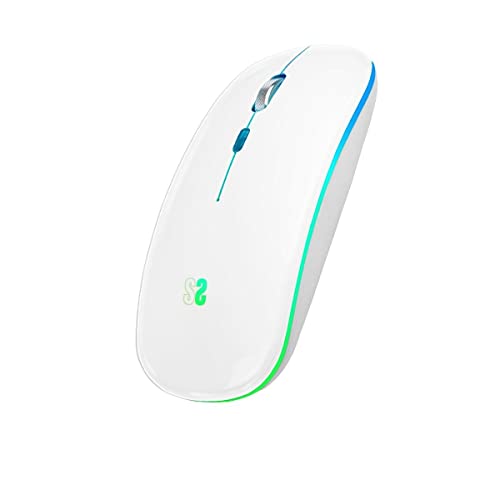 SUBBLIM Optische Maus, kabellos, Bluetooth, RGB LED, für PC, Laptop, Mac, MacBook, mit 4 Tasten, Scrollrad, ultradünn und ergonomisch, leise, 1600 dpi, beidhändig, weiß, Estandar, Optisch kabellos und von SUBBLIM