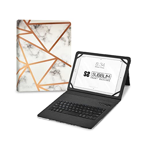 SUBBLIM Schutzhülle für Tablet 11 Zoll, mit Bluetooth-Tastatur, spanische Tastatur, Gummiband, Ladeanschluss, Ultra Slim, Keytab Pro Marmor, Weiß von SUBBLIM